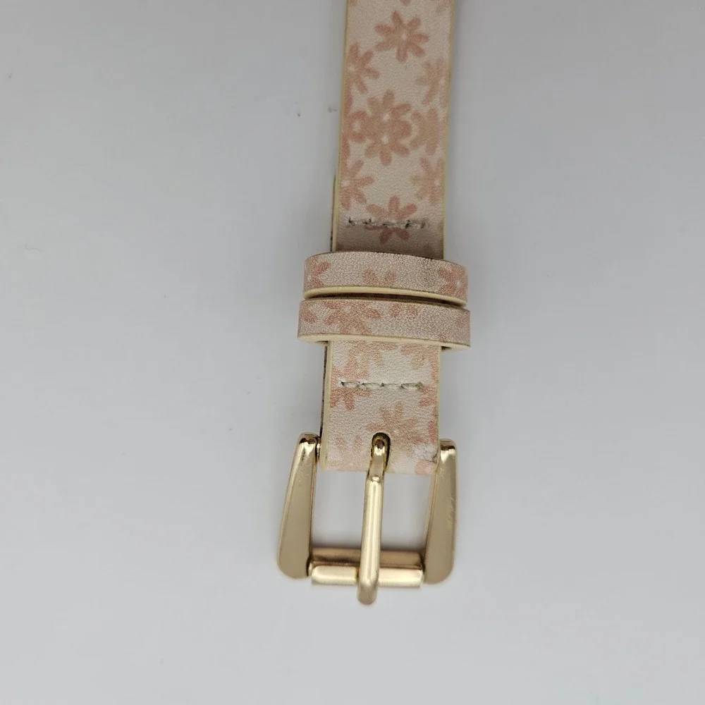 LC Lauren Conrad Pink Floral Daisy Skinny Belt Gold Tone Buckle Cream Large